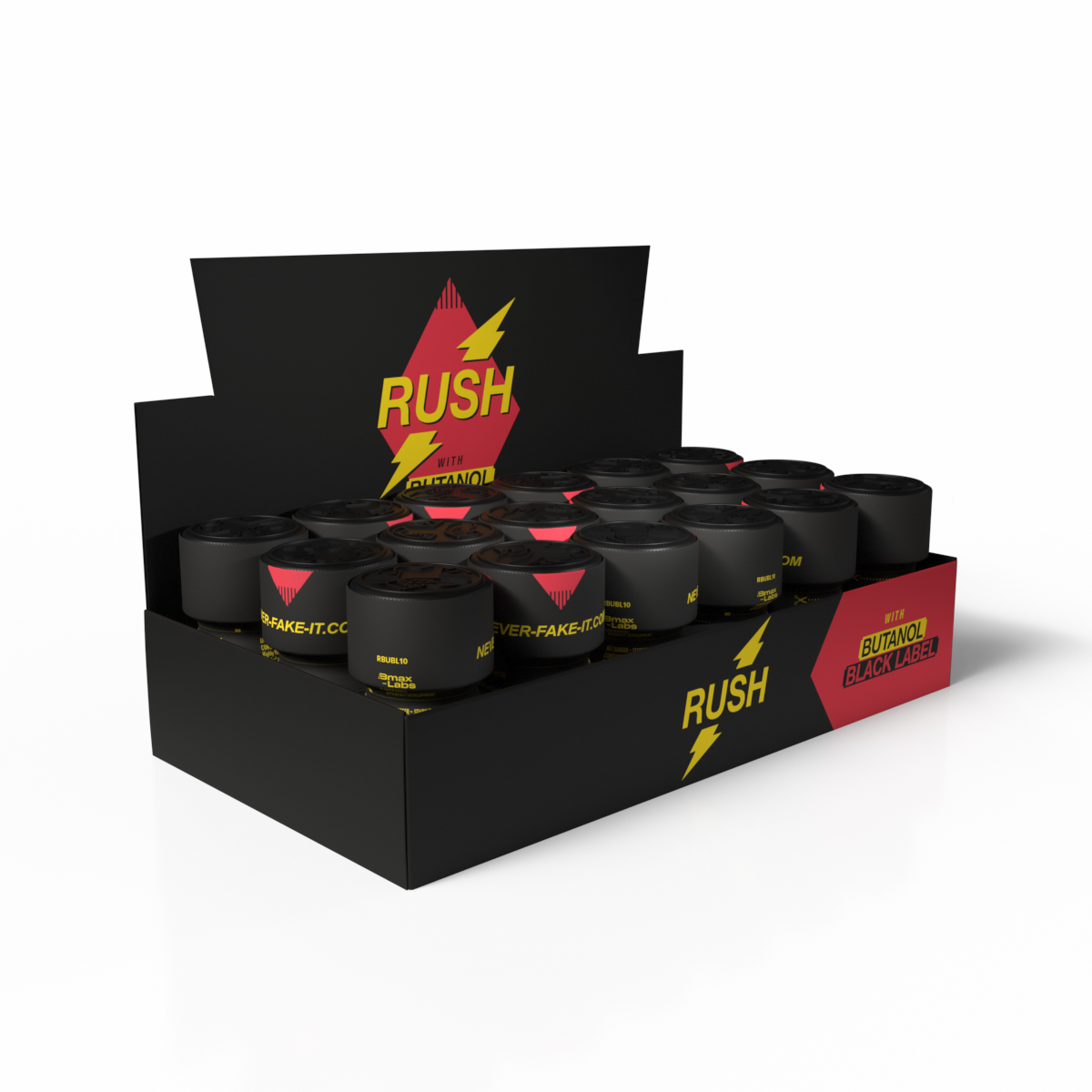 Rush With Butanol Black Label counter display tray — 18 units