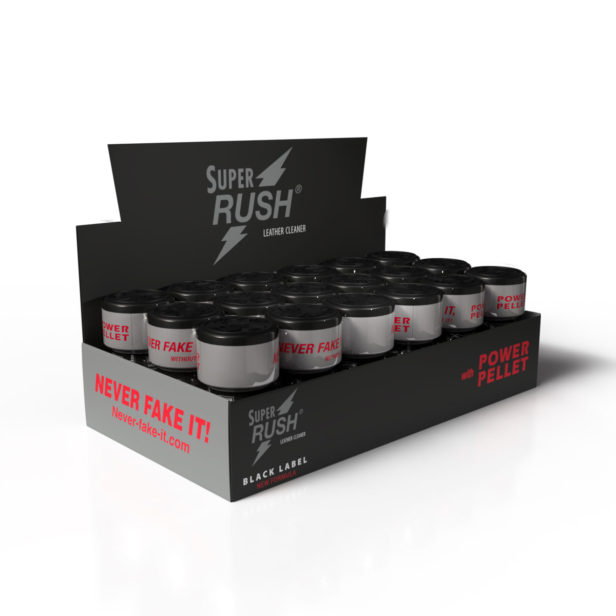 Super Rush Black Label counter display tray — 18 units